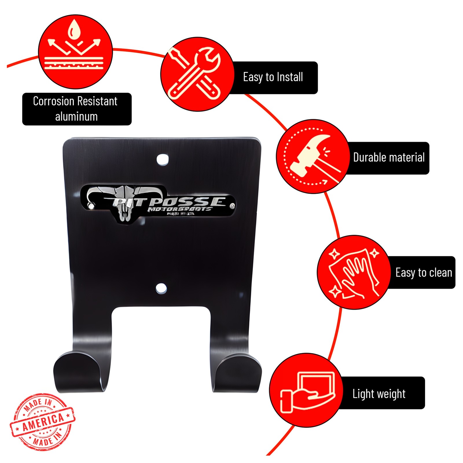 Pit Posse Aluminum Broom Wall Holder Trailer Garage Storage Organizer (Black)