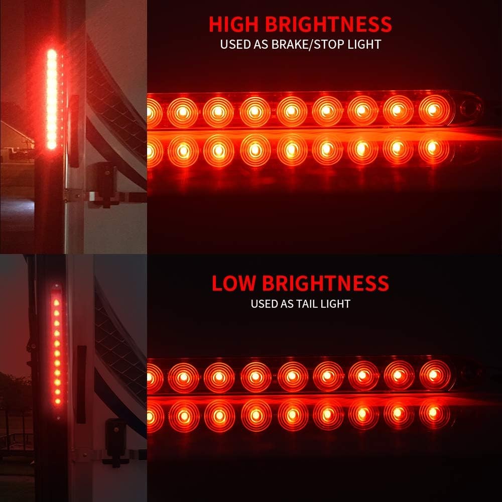2PCS Red 16 inches 11 LED Trailer Light Bar IP67 Waterproof Multi-Function Stop