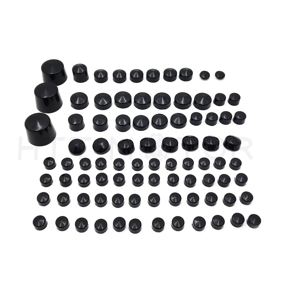 87pc Black Bolt Cap Dress for 00-06 Harley Softail Engine & Misc Bolt Nut Cover