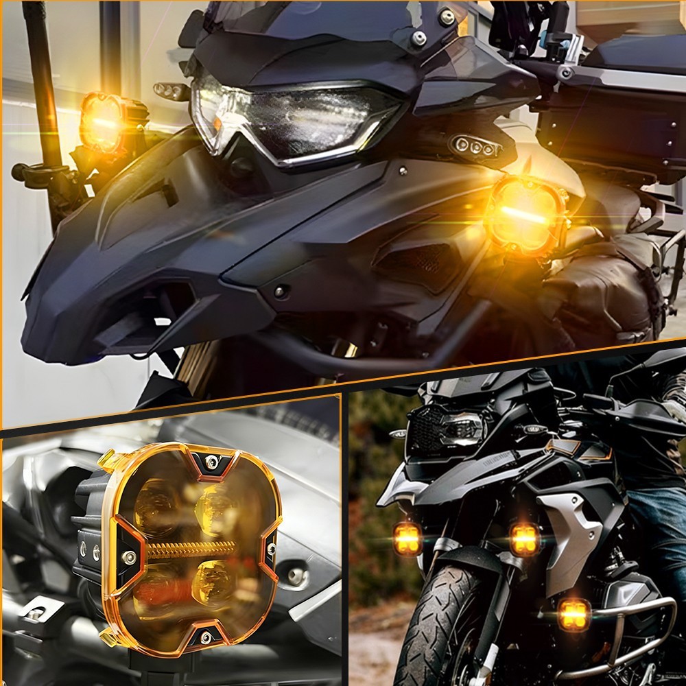 Pair LED Motorcycle Spot Lights DRL Auxiliary Headlight Driving Fog White Yellow