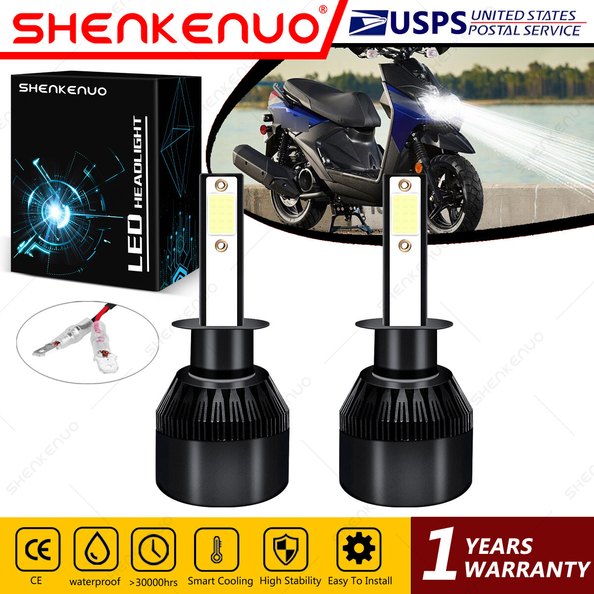 For Yamaha Zuma 125 YW125 2016-2017 – 2X H1 LED Headlights Bulbs 55W White C9B