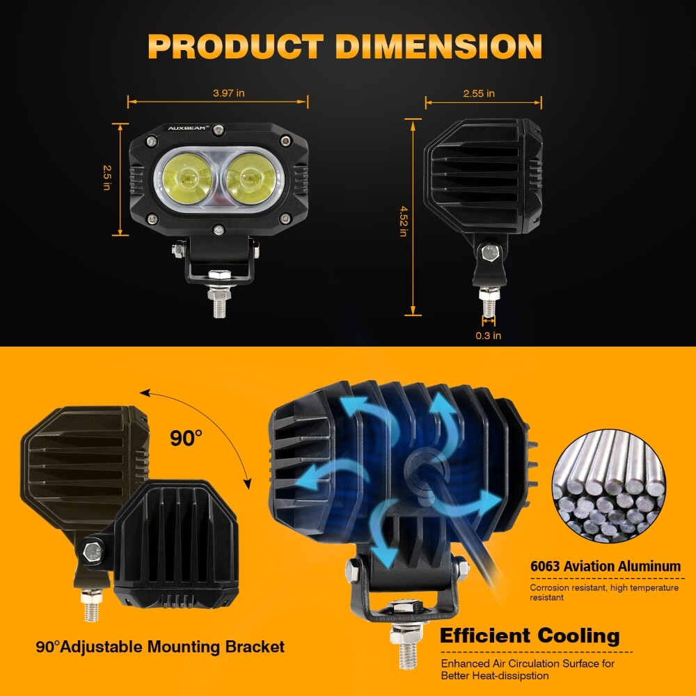 2Pcs 3″Inch LED Work Light Cube Pods Motorbike Motorcycle Auxiliary Spot Lights