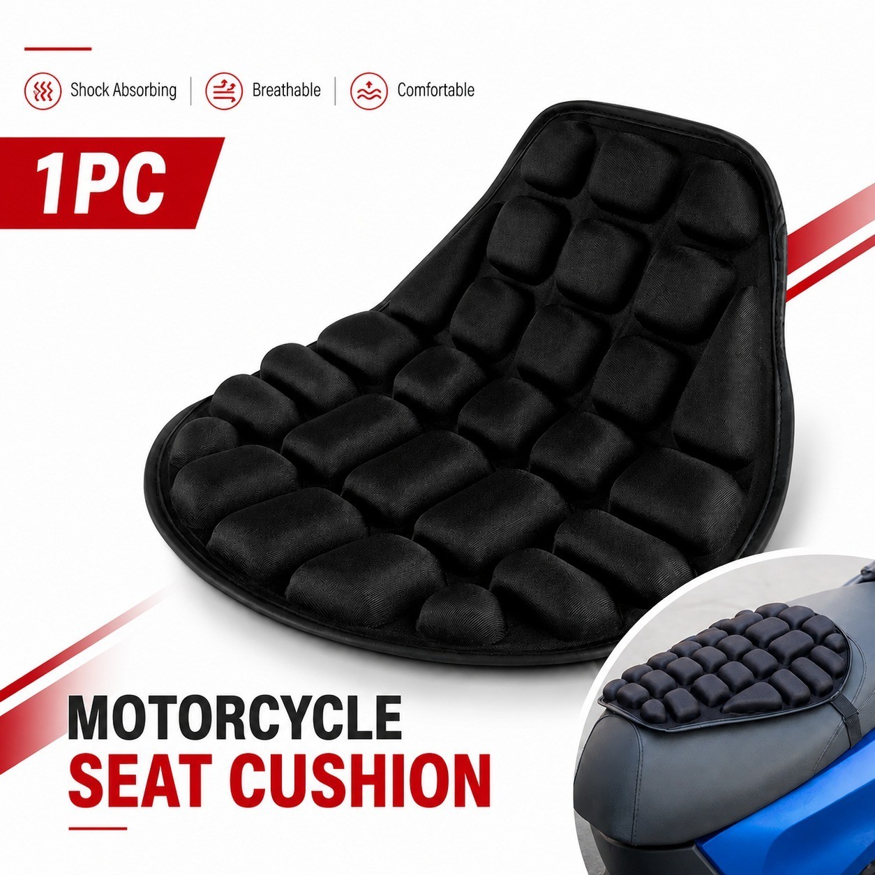 Motorcycle Gel Seat Cushion Comfort Pillow Cover Pressure Relief Universal Pad