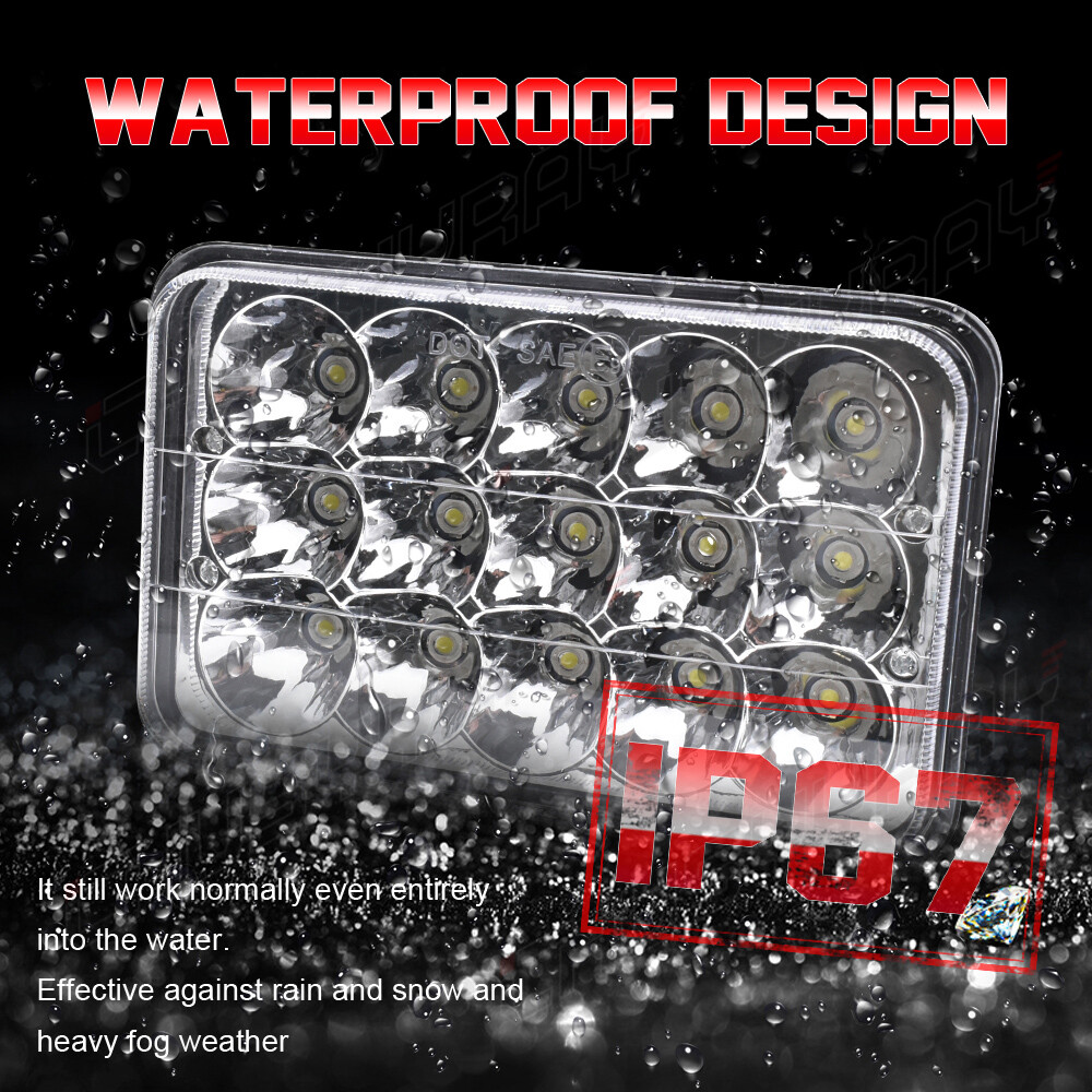 Motorcycle Rectangular 4X6inch LED Headlight Projector High Low Beam Sealed
