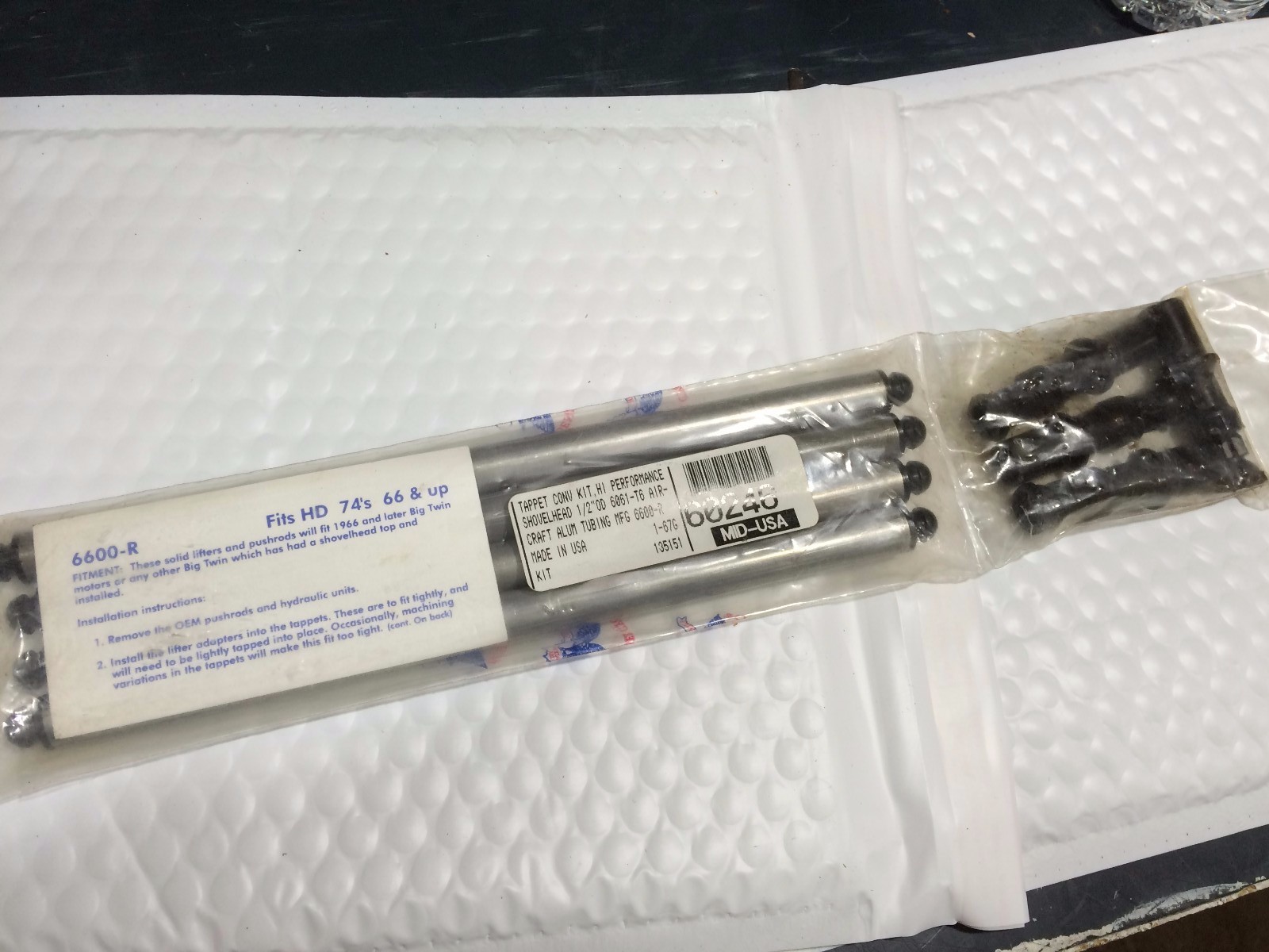 tappet conversion kit aluminum pushrods stock type hd 6061-t6 1/2” O.D
