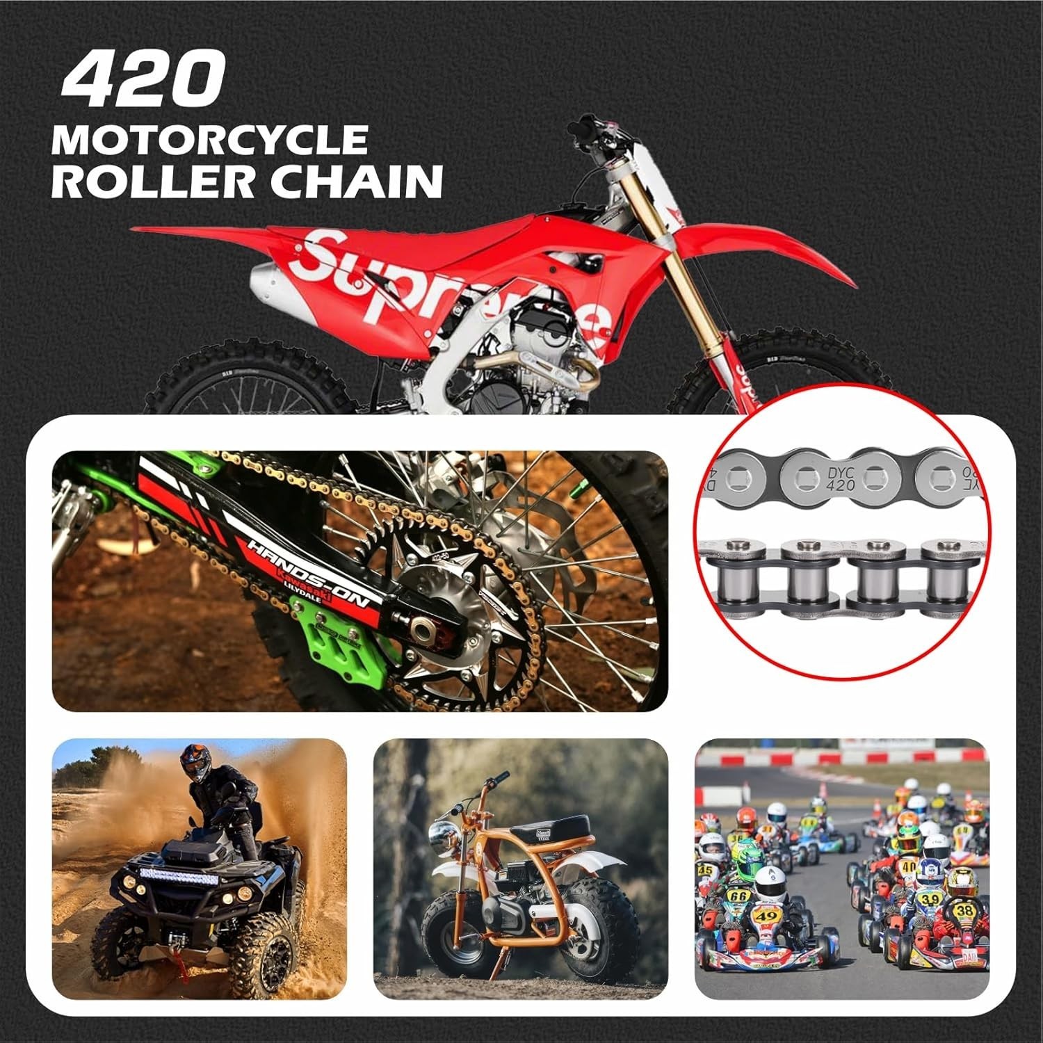 Motorcycle Chain Alloy Steel 420-132 Links Fit ATV Dirt Bike Go Karts