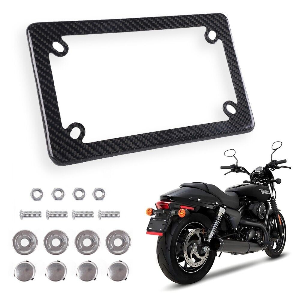 Real 100% Carbon Fiber USA American Motorcycle License Plate Frame Holder + Caps