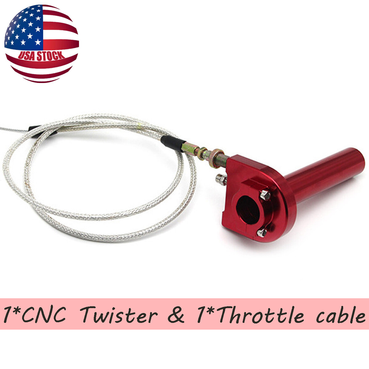 1x Red CNC 7/8″ Motorcycle Handbar Throttle Turn Grip Twist Cable Scooter ATV US