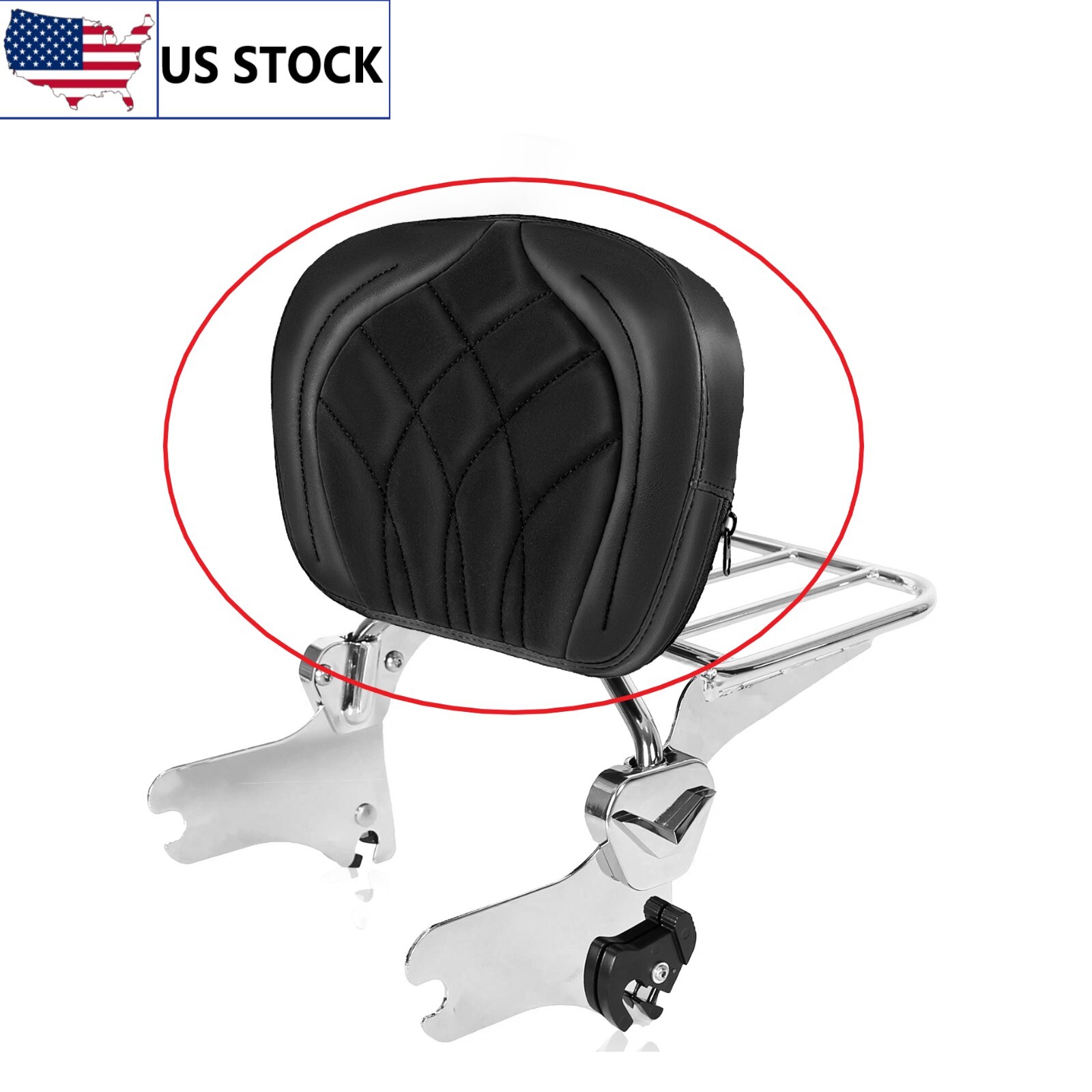 Rear Sissy Bar Pad Backrest w/ Black Stitch For Harley Touring 1987-2025 US
