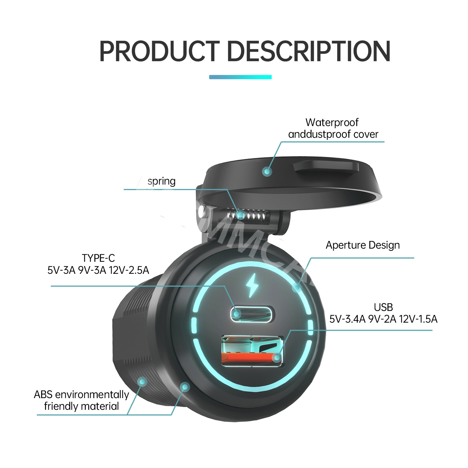 Motorcycle USB Charger Type-C Socket Outlet Power Adapter Waterproof 12V-24V