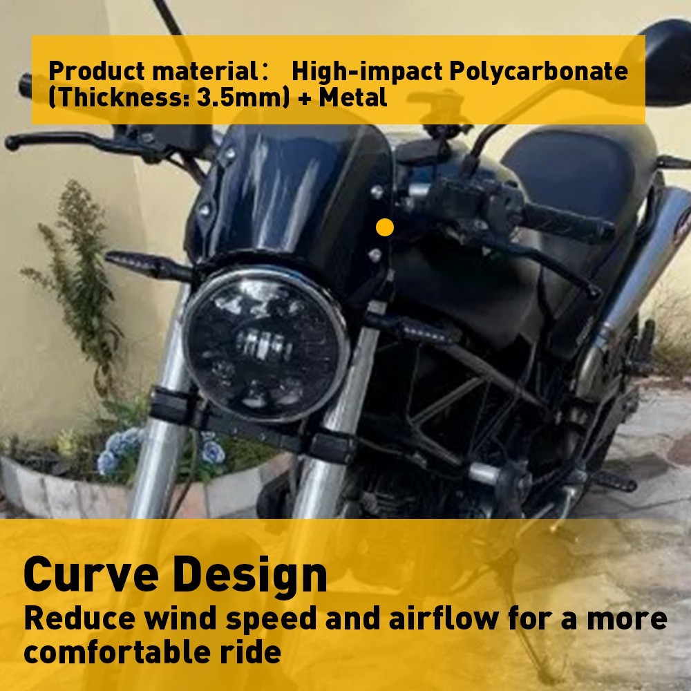 Universal Motorcycle Headlight Fairing Windscreen Windshield Round 5-7” Black
