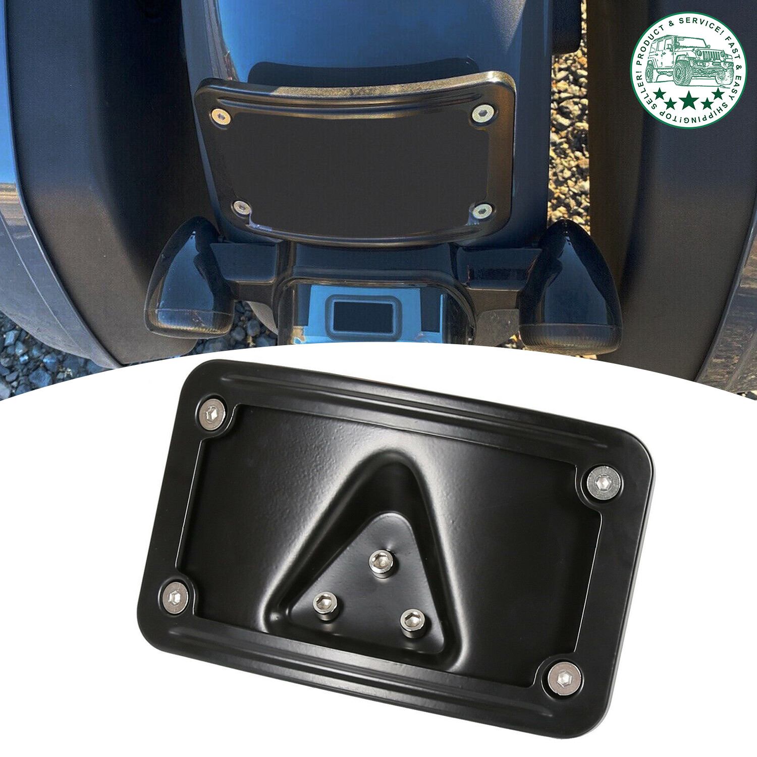 3 Hole Curved Laydown License Plate Mount Bracket w/ Frame For Harley Davidson