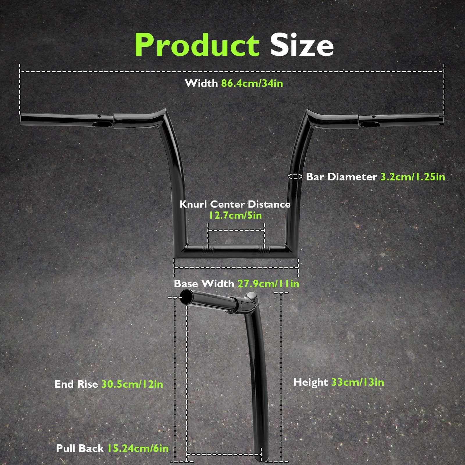 MOFUN 12″ Gloss Black Sharp Pre-Drilled APE Hanger Bar For Indian Springfield