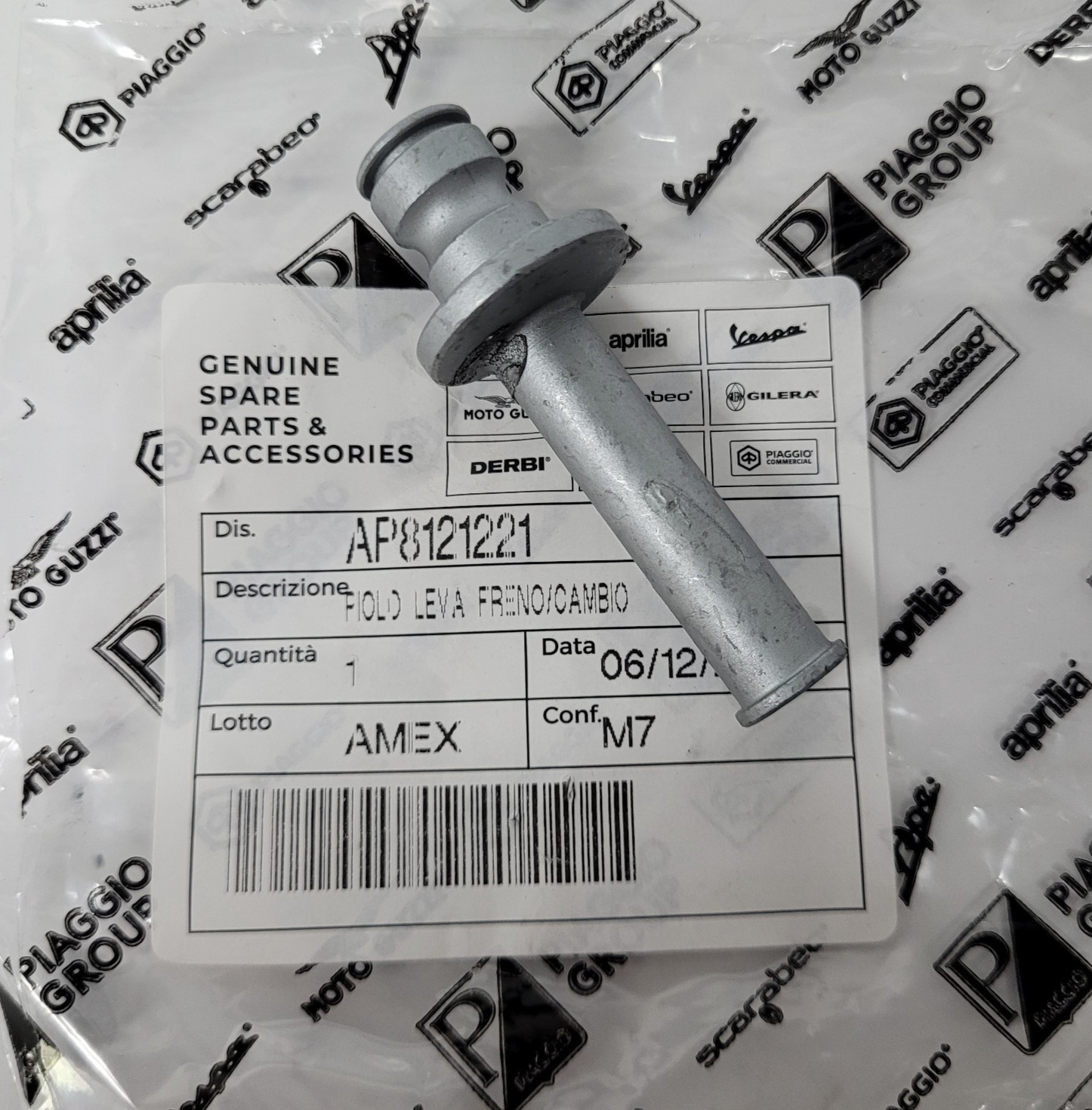 APRILIA MOTO GUZZI BRAKE LEVER PIN & LEVER RUBBER * AP8121221 / AP8120912 * OEM