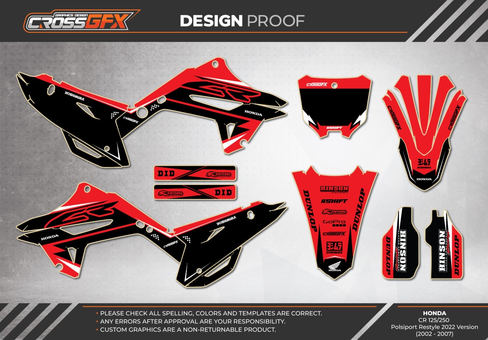2002 2003 2004 2005 06 2007 Graphics Kit CR 125 250 Polisport Restyle 2022 style