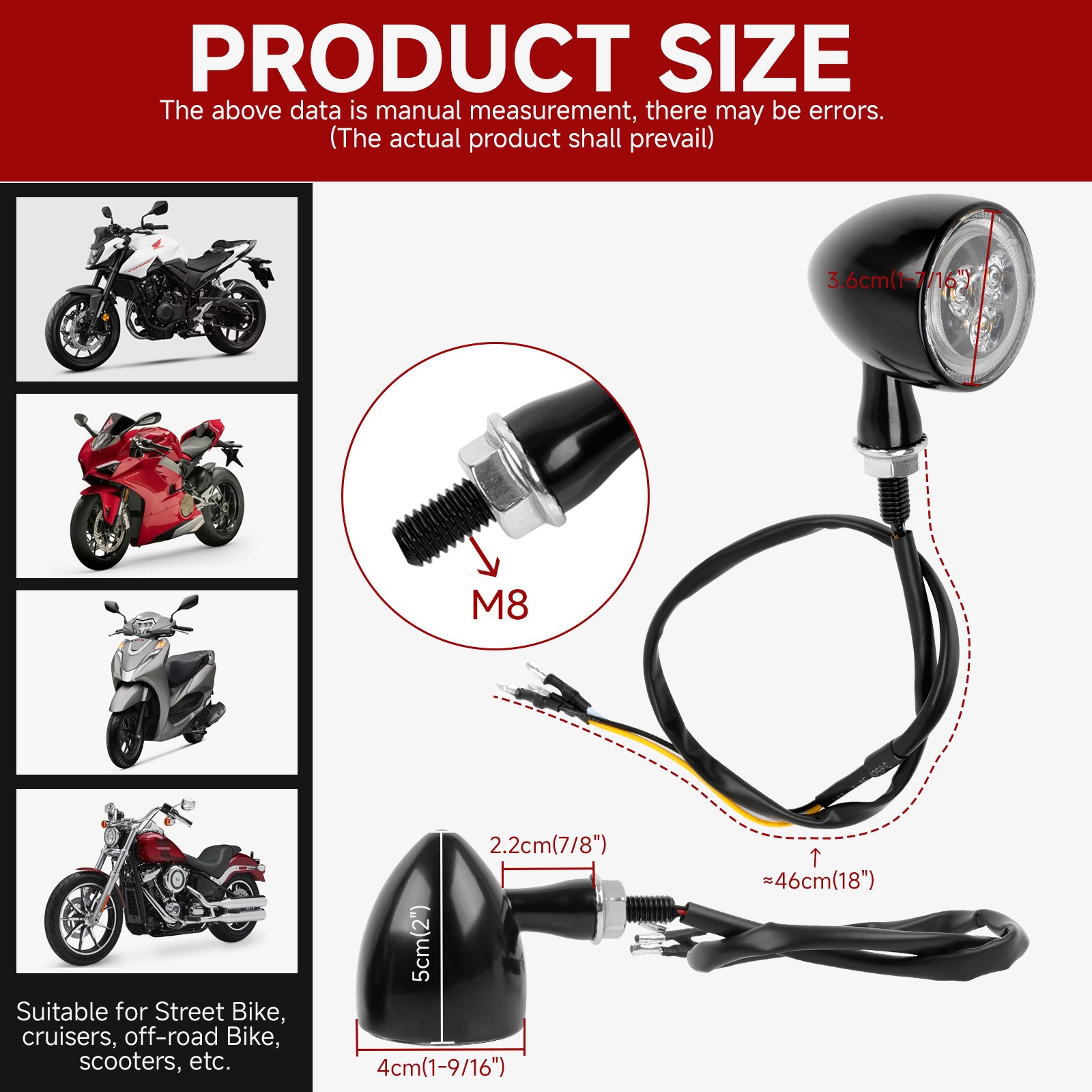 8mm Motorcycle Front Turn Signal Blinkers Cold White DRL For Kawasaki Vulcan 750
