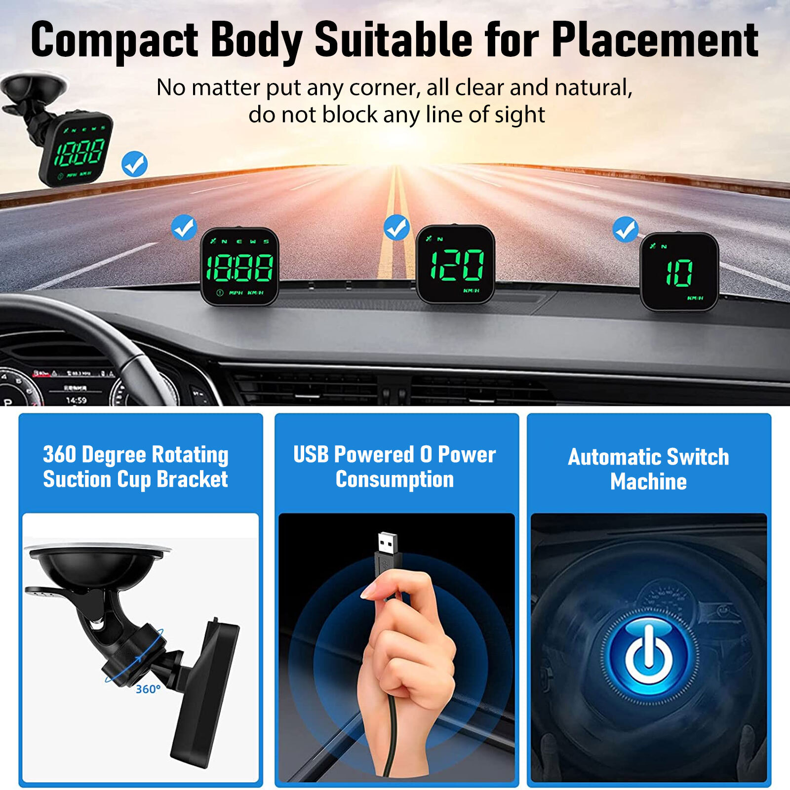 Universal Car HUD Digital GPS Speedometer Head Up Display MPH Overspeed Alarm US