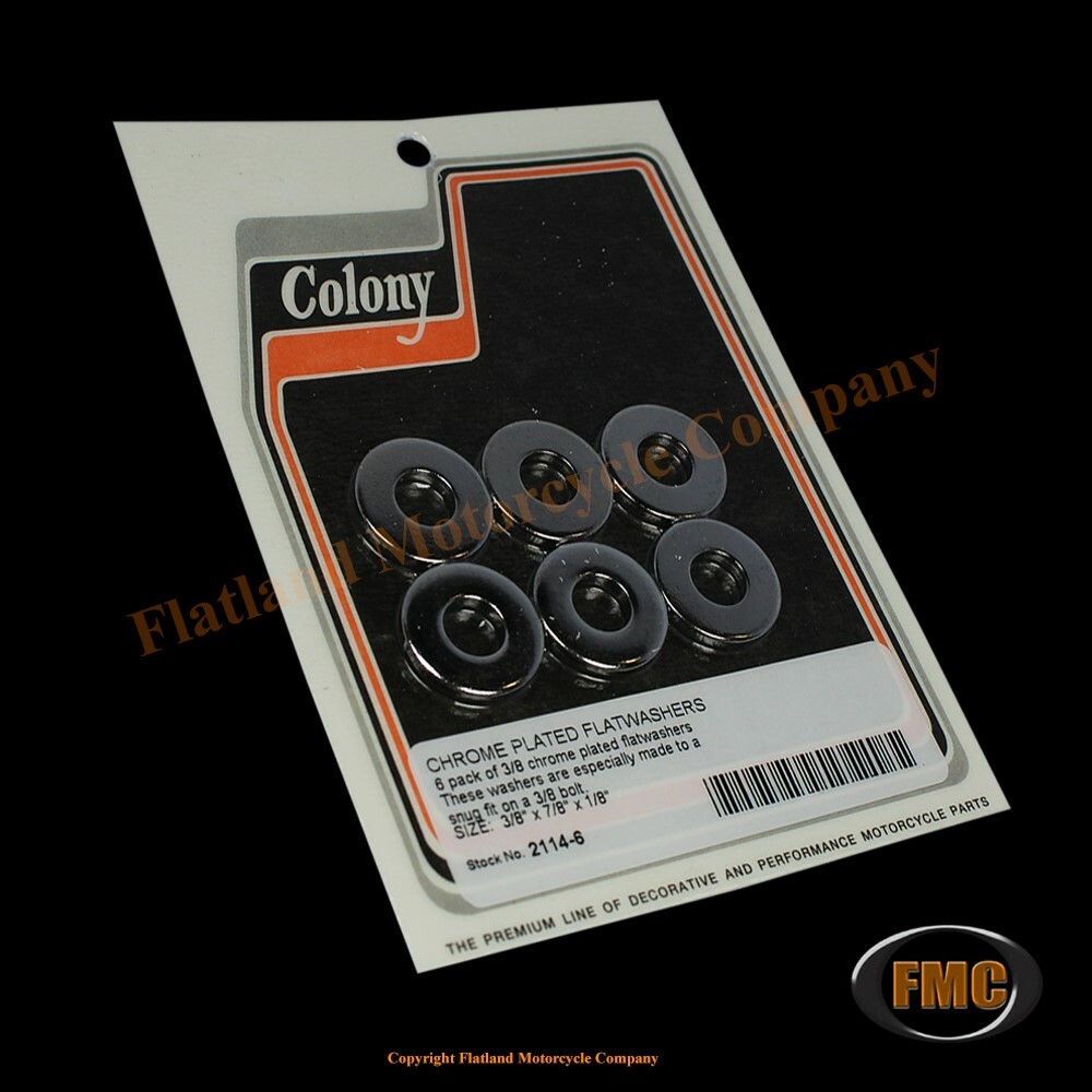 Colony 2114-6, Flat Washer, 3/8″ x 7/8″ x 1/8″, Chrome, 6 per Card