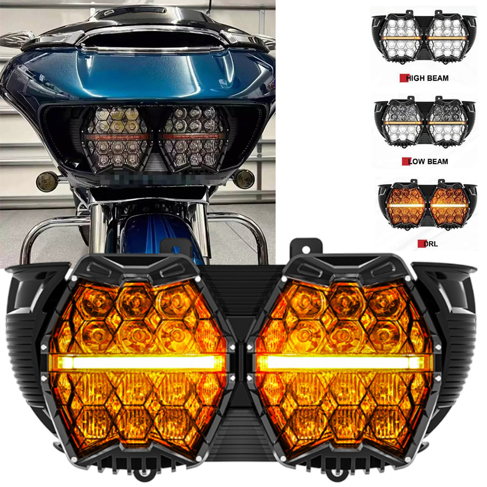 DOT 240W LED Dual Headlight DRL High Low Beam For Road Glide 2015-2023 Plug&Play