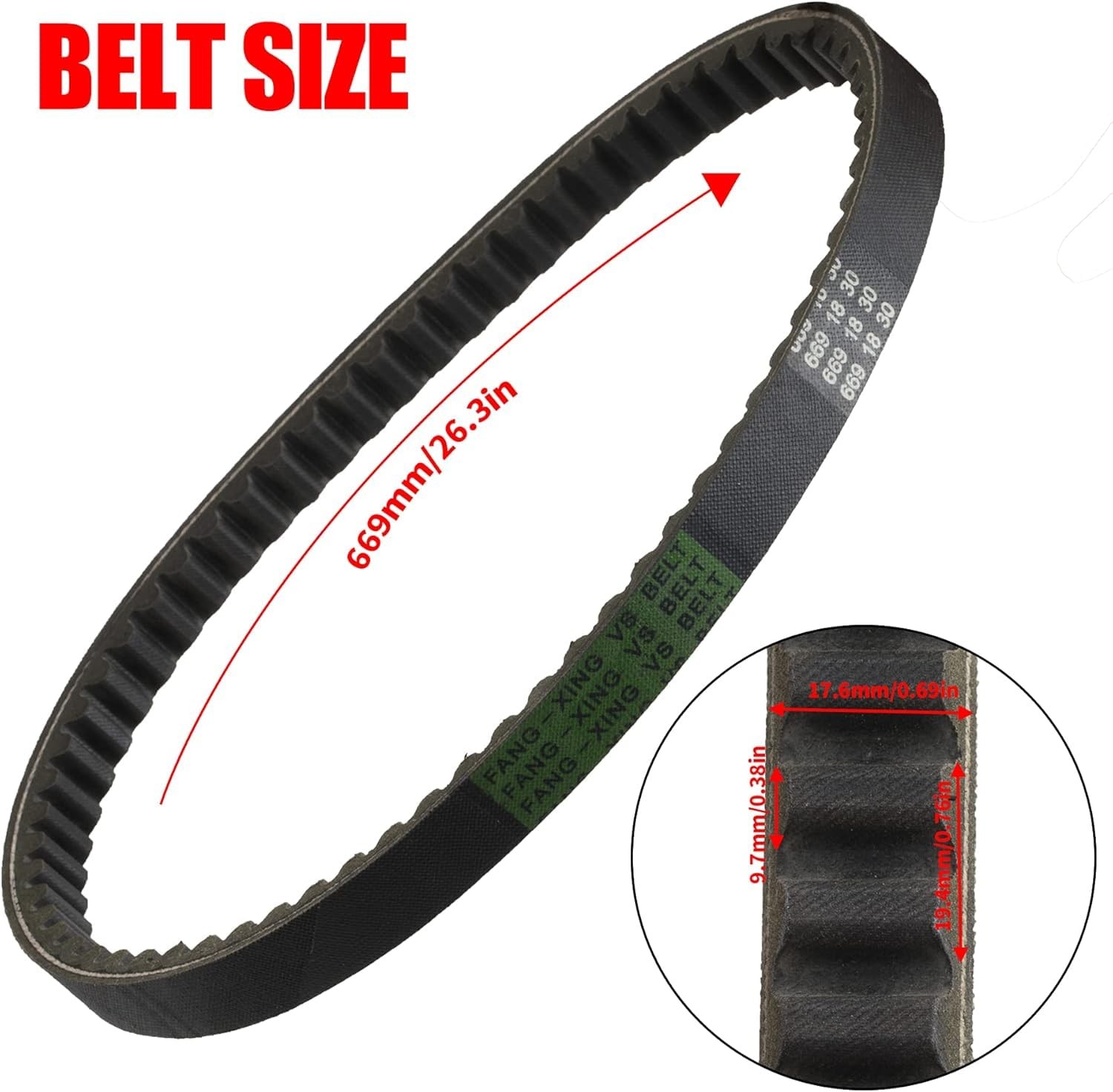 669 18 30 V-Belt CVT Drive Belt for GY6 49cc 50cc 139QMB 669-18-30, Black
