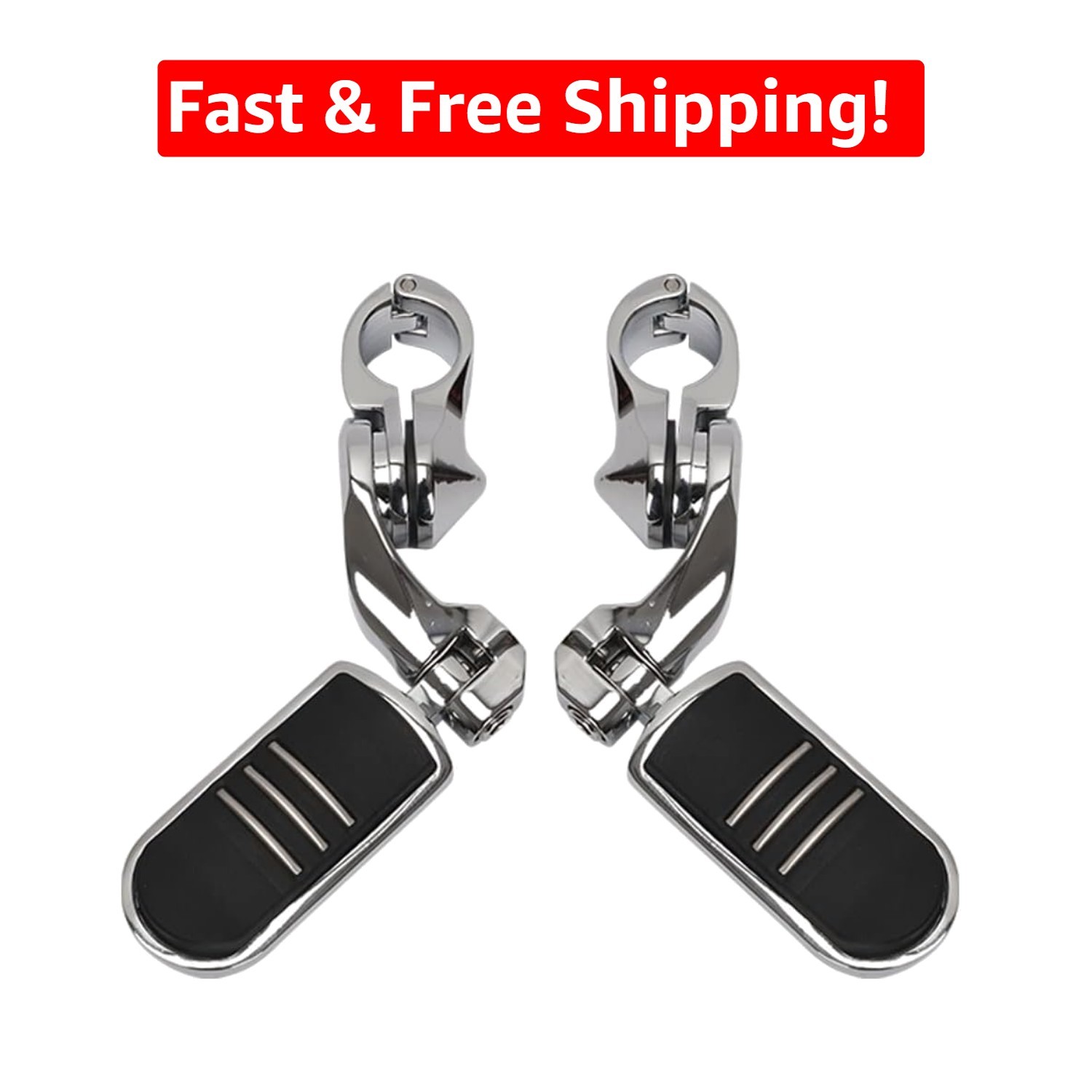 Universal Motorcycle Highway Foot Pegs – 360-Degree Adjustable Chrome Design