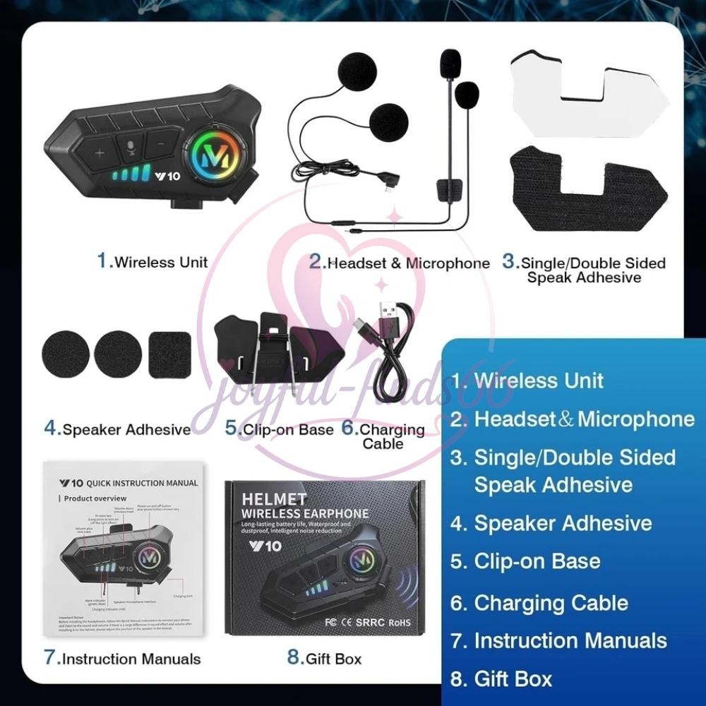2PCS Bluetooth 5.3 Motorcycle Helmet Headset Waterproof Headphone Hands-Free LED