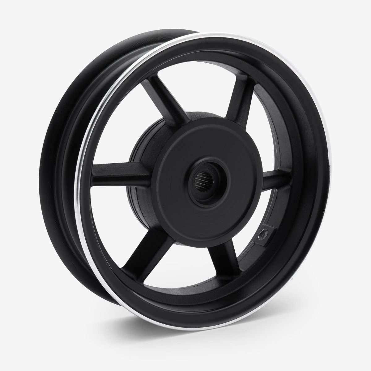 Scooter Wheel Front Silver Steel Black Powder Coated WHLF228 Unit Gravity Cast