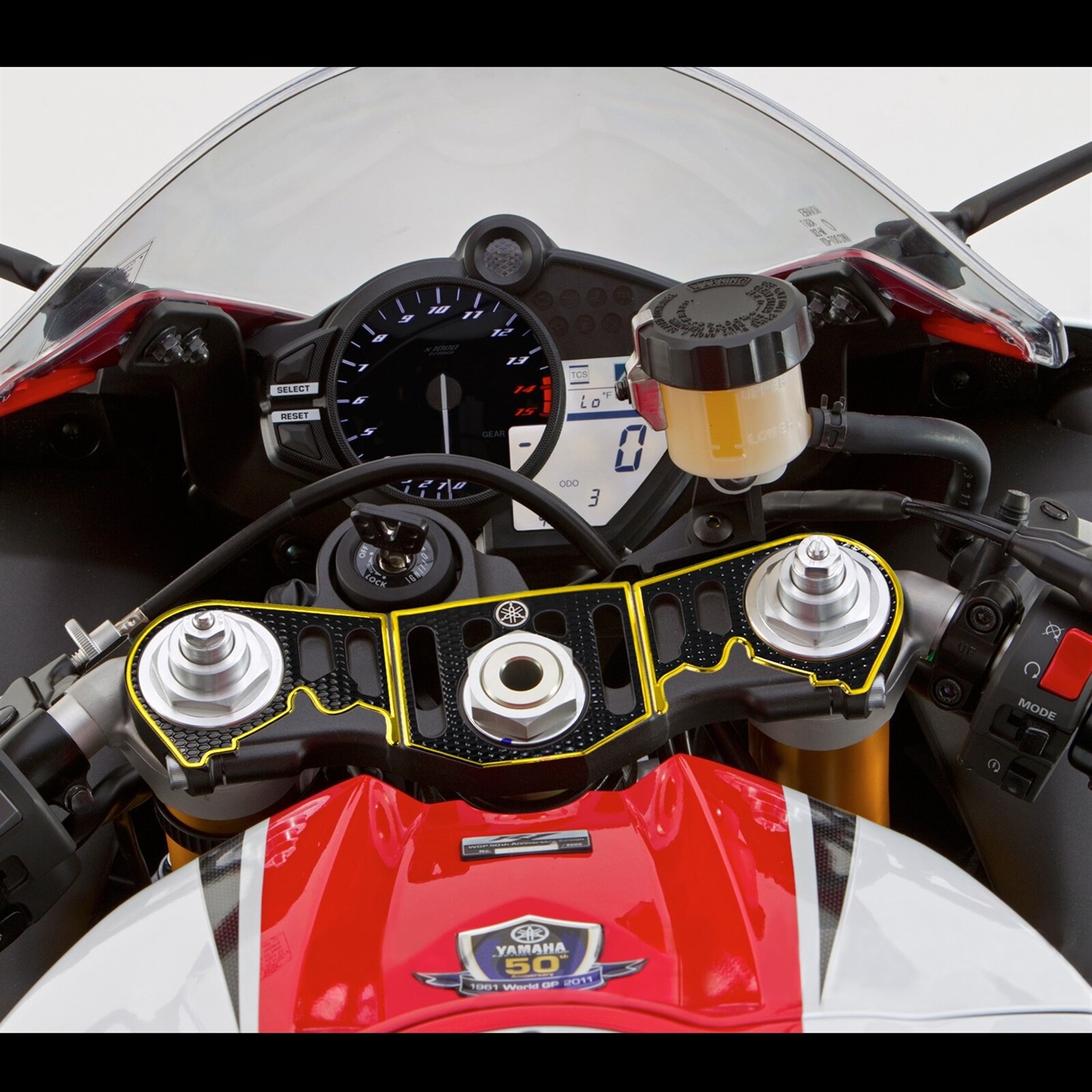 Handle Bar Yoke Cover Black+2-Tone Gold R1 Logo Emblem Sticker Kit 12-14 YZFR1