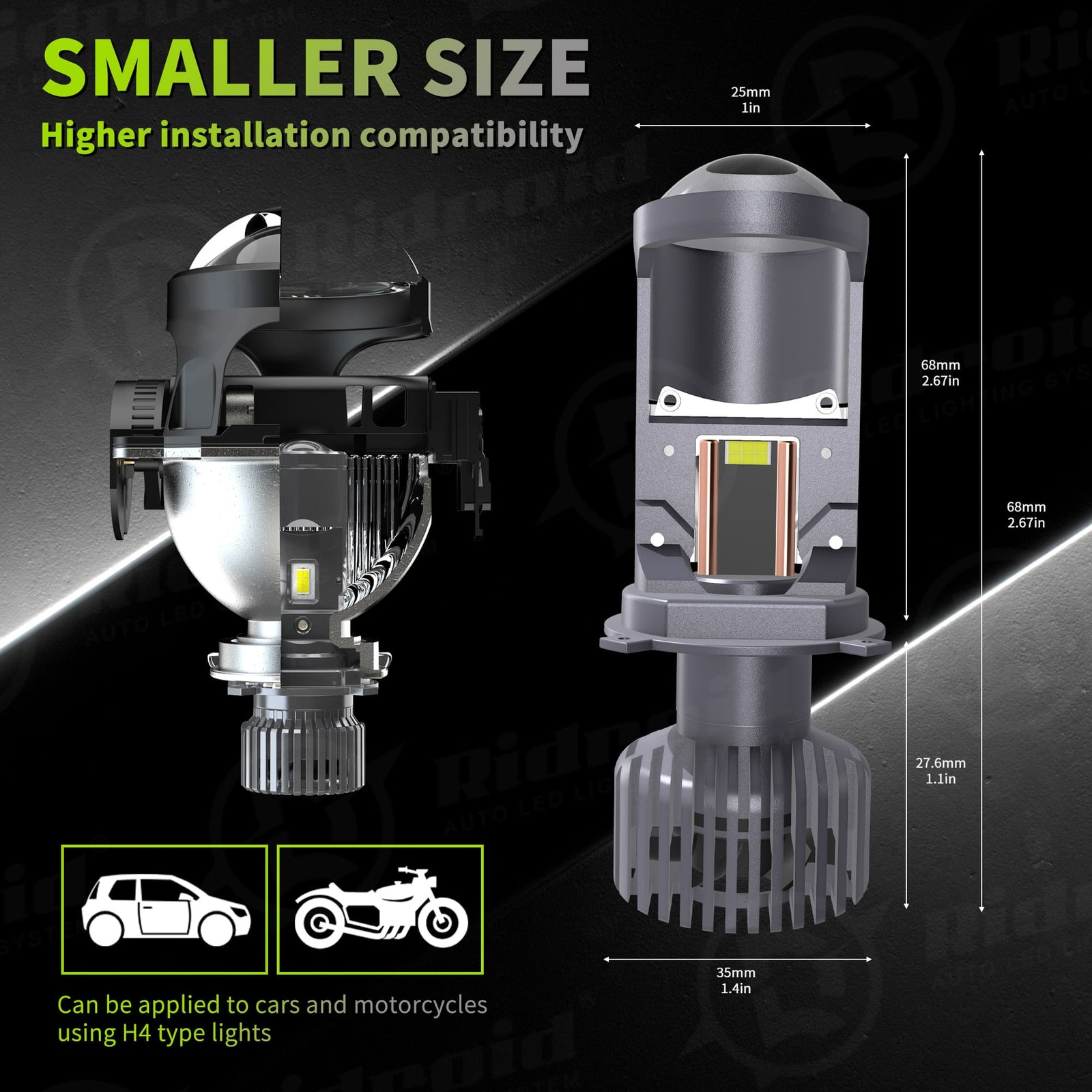 2Pcs H4/HB2 9003 130W Bi-LED Projector Lens Hi/Lo Motorcycle LED Headlight Bulbs