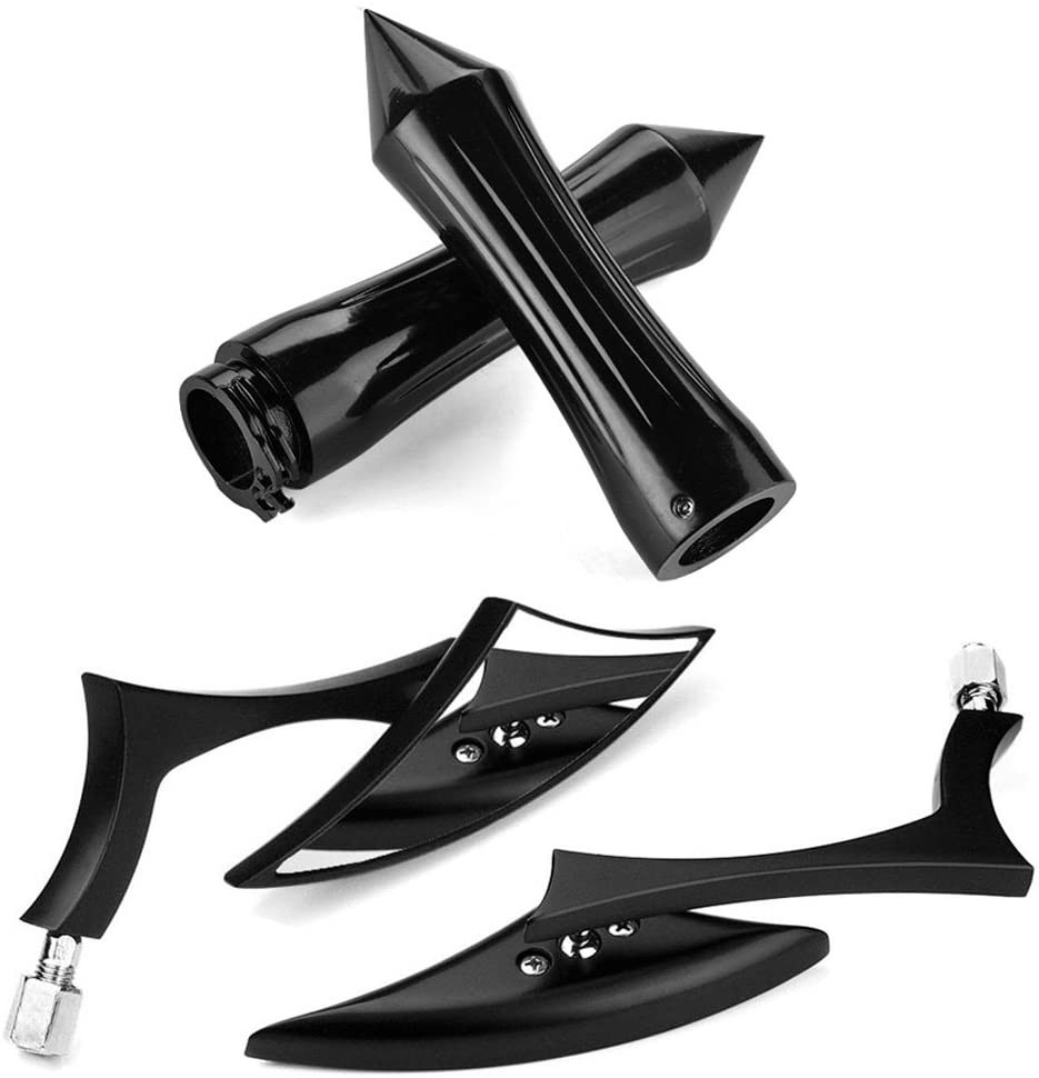 Black CNC 1 Inch Motorcycle Grips Spike + Blade Side Mirrors for Harley Custom