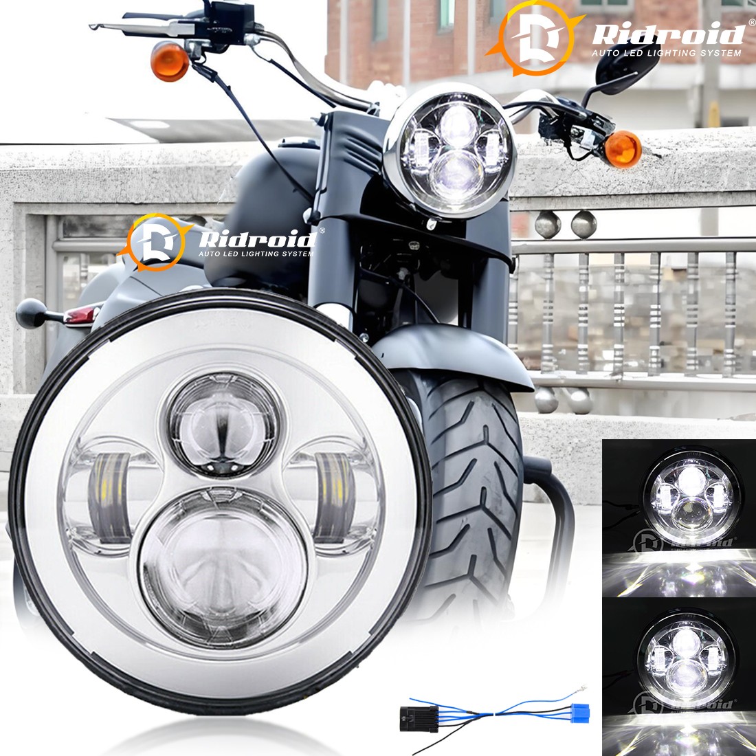 7″ inch LED Headlight Hi-Lo Beam Projector DOT for Harley-Davidson Fat Boy FLSTF