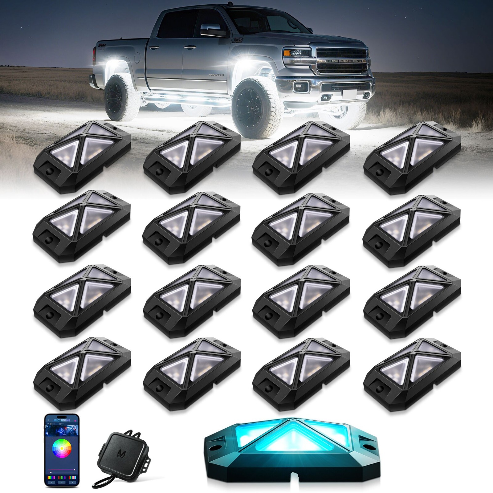 MICTUNING C4 16-Pod RGBW LED Rock Lights Offroad 4X4 UTV Truck Underglow Led Kit