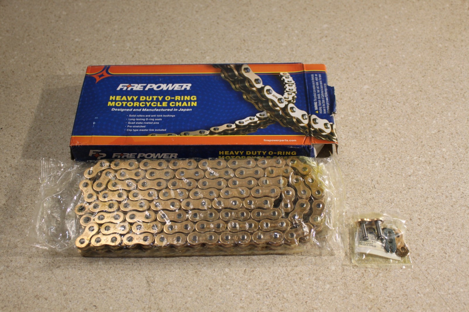 NEW Fire Power Gold O-Ring Drive Chain 520×120 & Master Link 7576 KC