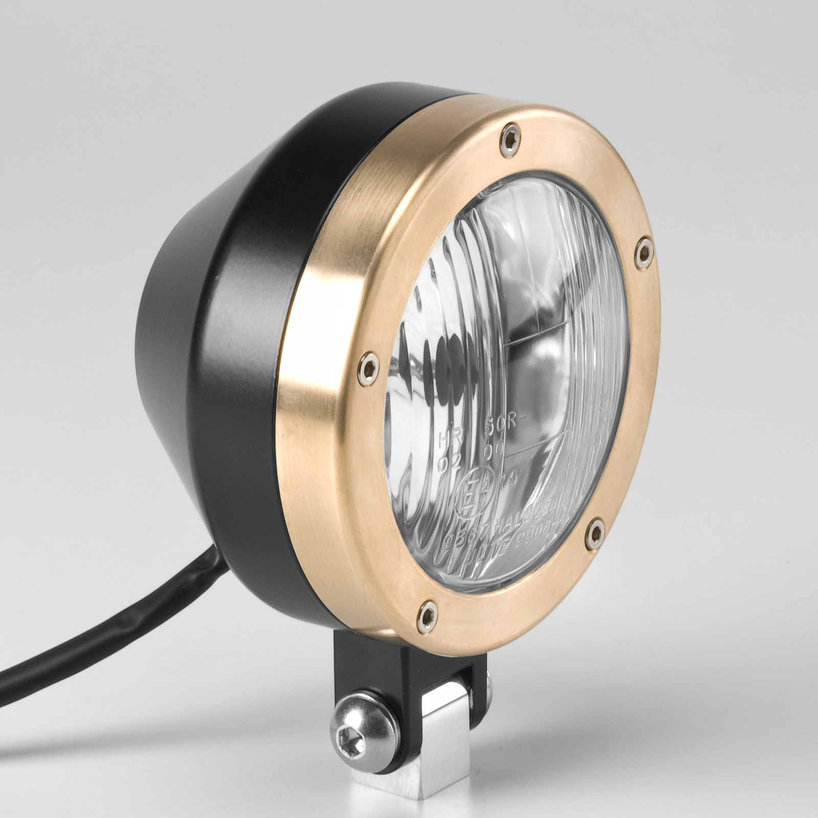 HEAD LIGHT Harley billet aluminium 4″ BLACK / BRASS made in Italy