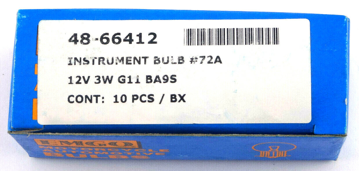 10/Box EMGO 48-66412 Instrument Light Bulb 12 Volt 3W BA9S G11 New Free Shipping