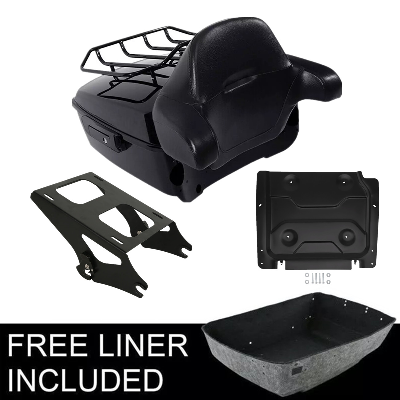 King Trunk Backrest Mount Rack & Plate Fit For Harley Touring 2014-2025 24