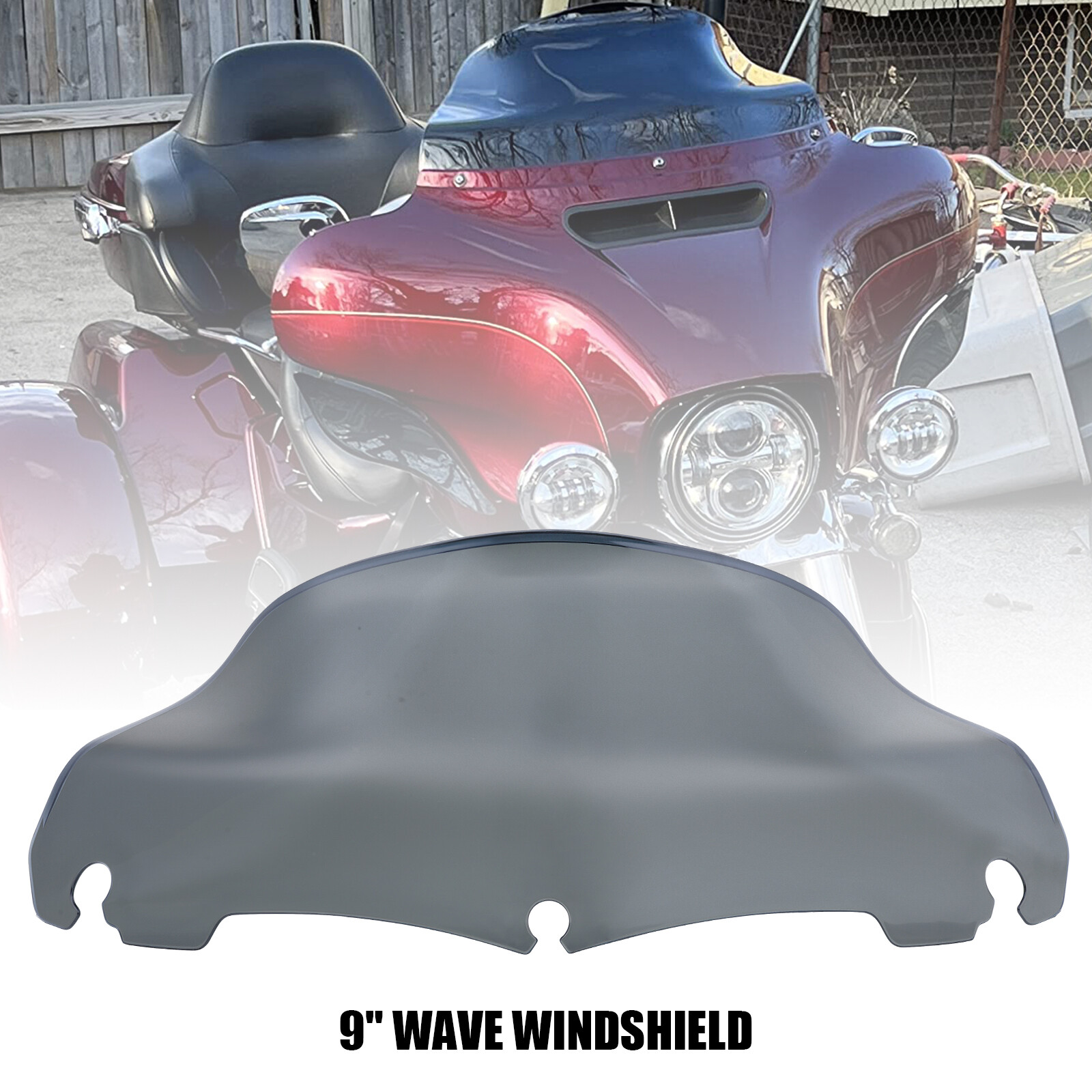 9″ Smoke Wave Windshield Windscreen For Harley Touring Street Glide 2014-2024