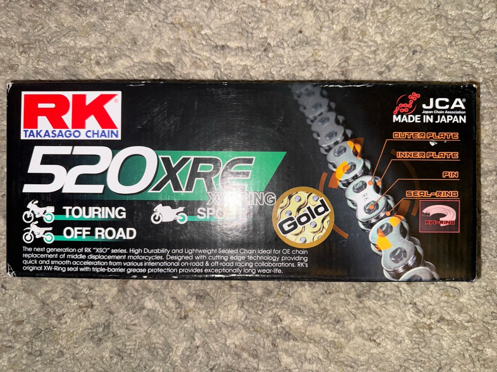 -BRAND NEW/SEALED- RK Takasago 520 XRE XW-Sealed Ring Chain -120 LINKS/GOLD-