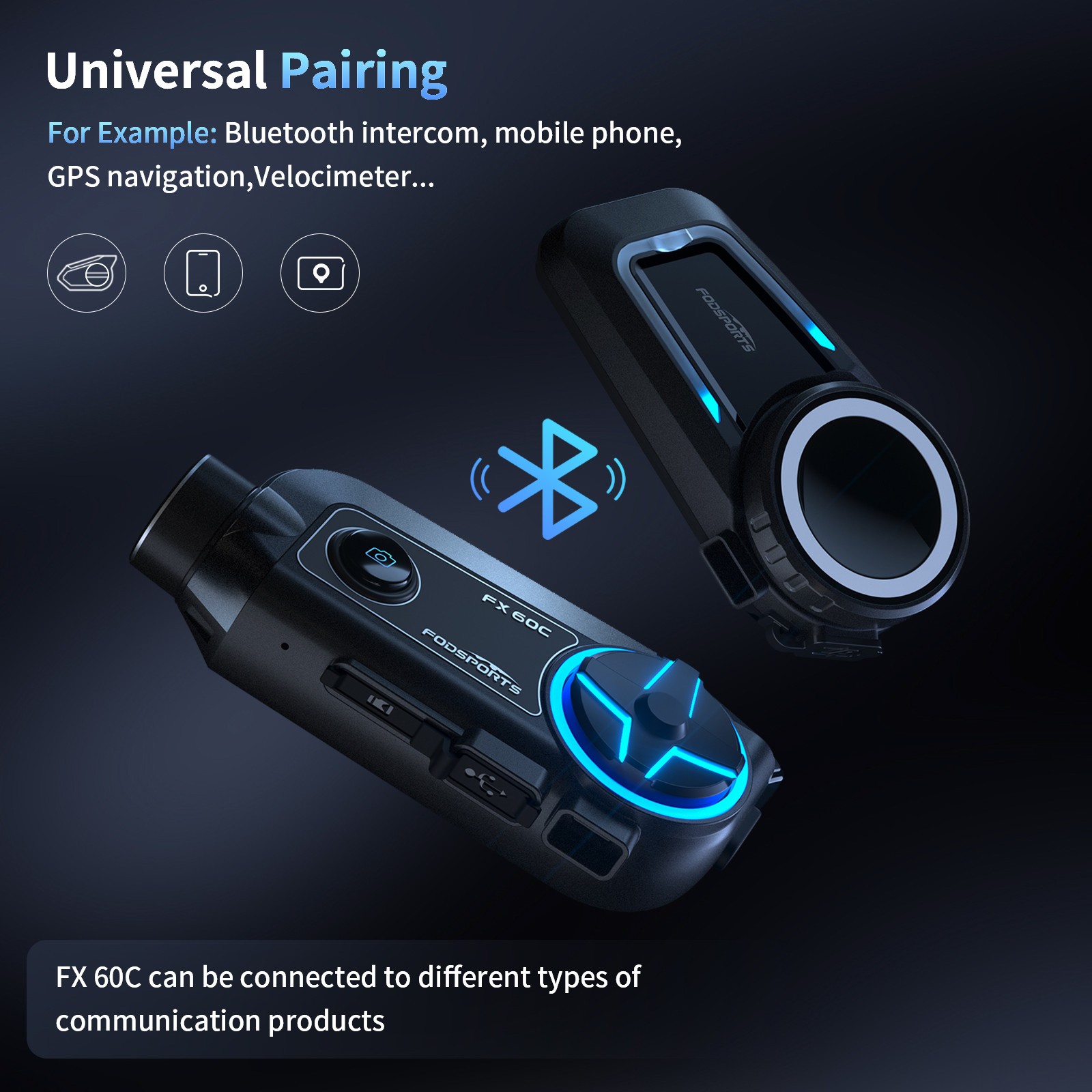 Fodsports FX60C Motorcycle Intercom Bluetooth Helmet Headset HD4K 10 Riders WIFI