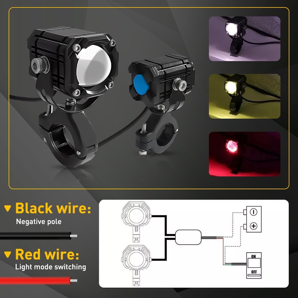 1/2SET Motorcycle LED Driving Fog Light White/Yellow/Red LED Pod Projector Light