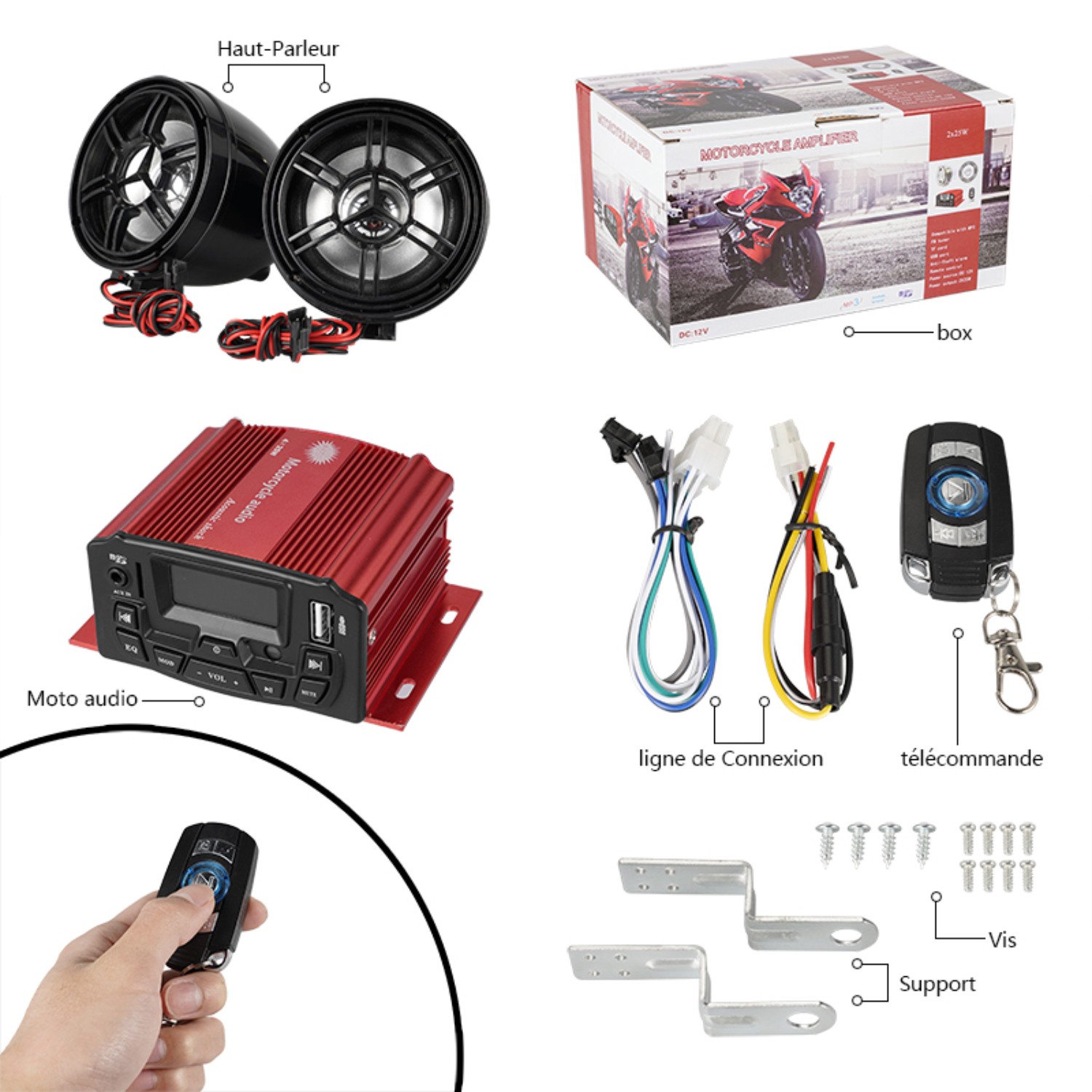 Bluetooth Motorcycle Audio Speakers Kit 4 Wheeler Stereo ATV AUX System FM Radio