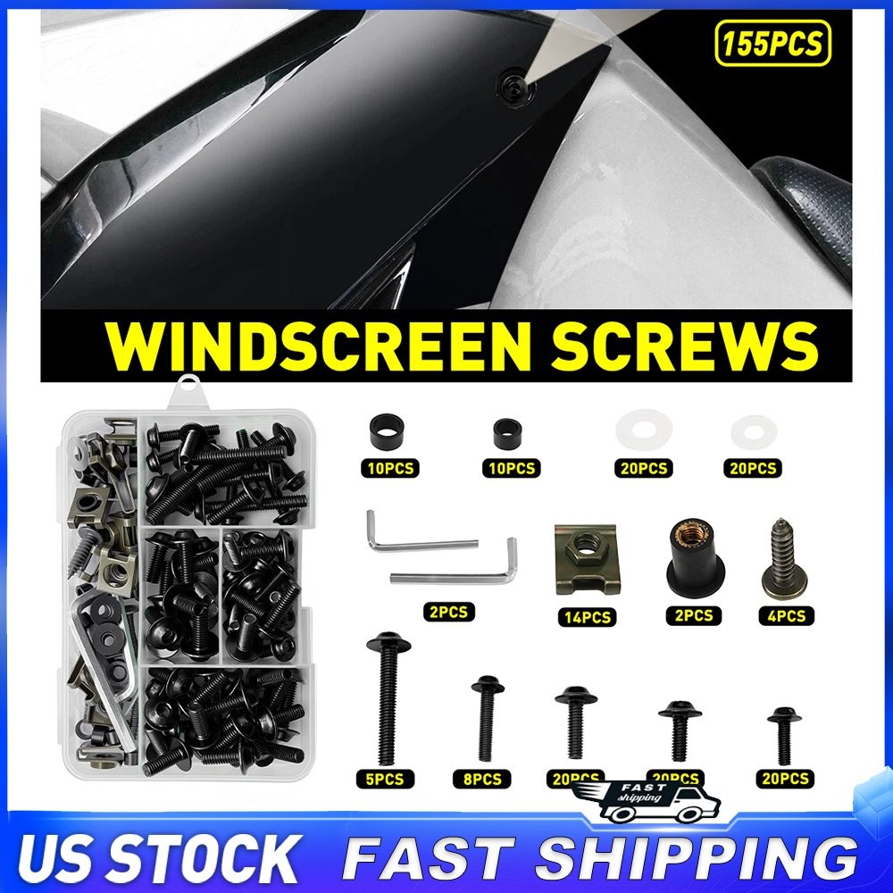 155pcs Motorcycle Complete Fairing Bolts Kit Bodywork Screws Nuts Black M5 M6