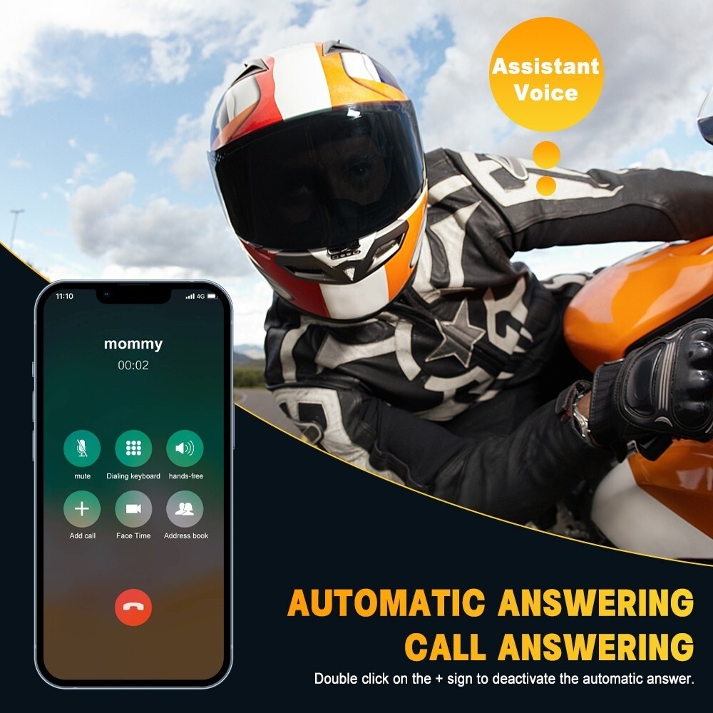 Motorcycle Bluetooth 5.0 Headset Helmet Handsfree Earphones Intercom Speaker Mic