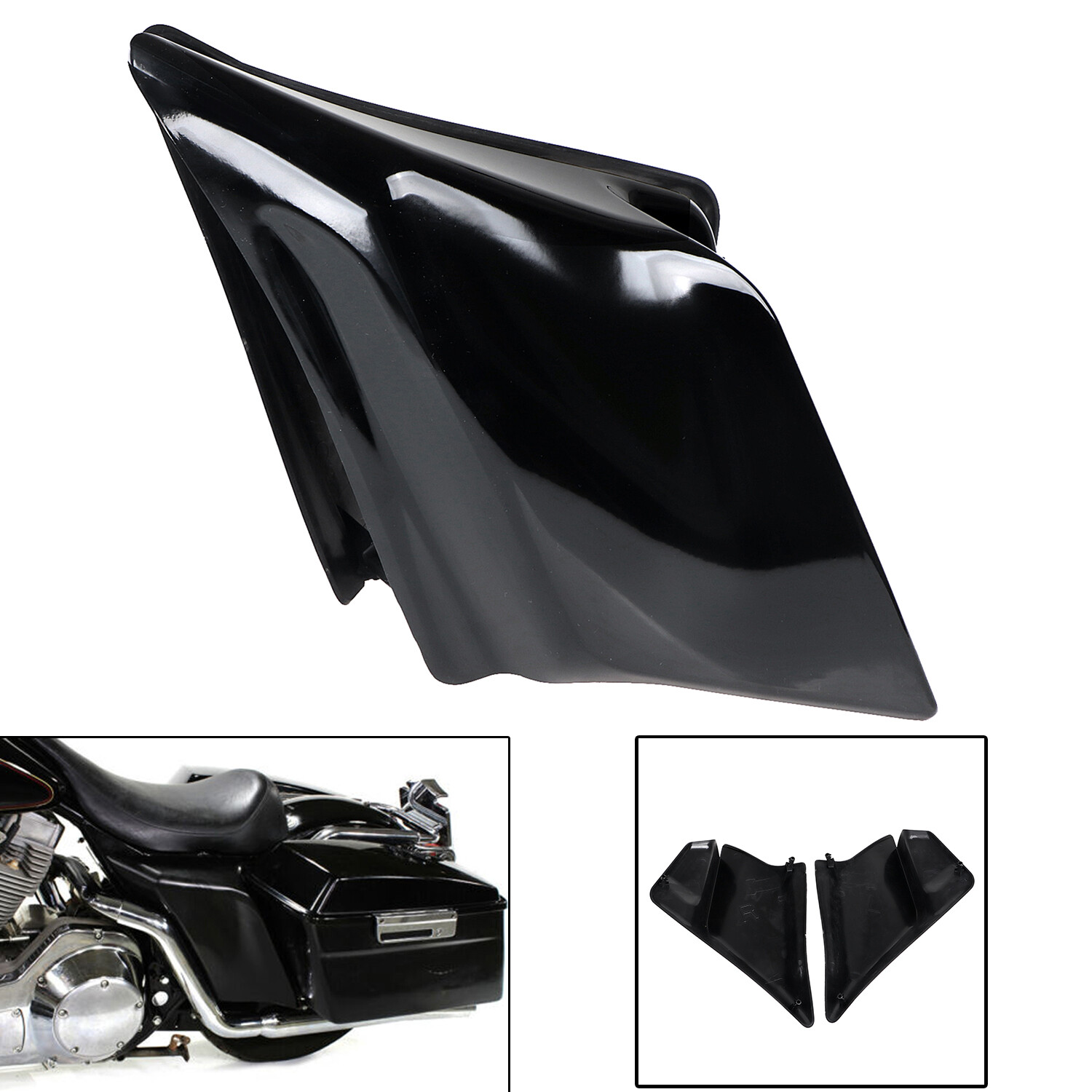 Black Stretched Side Covers For Harley 97-07 Electra Glide Road King FLHR FLHX