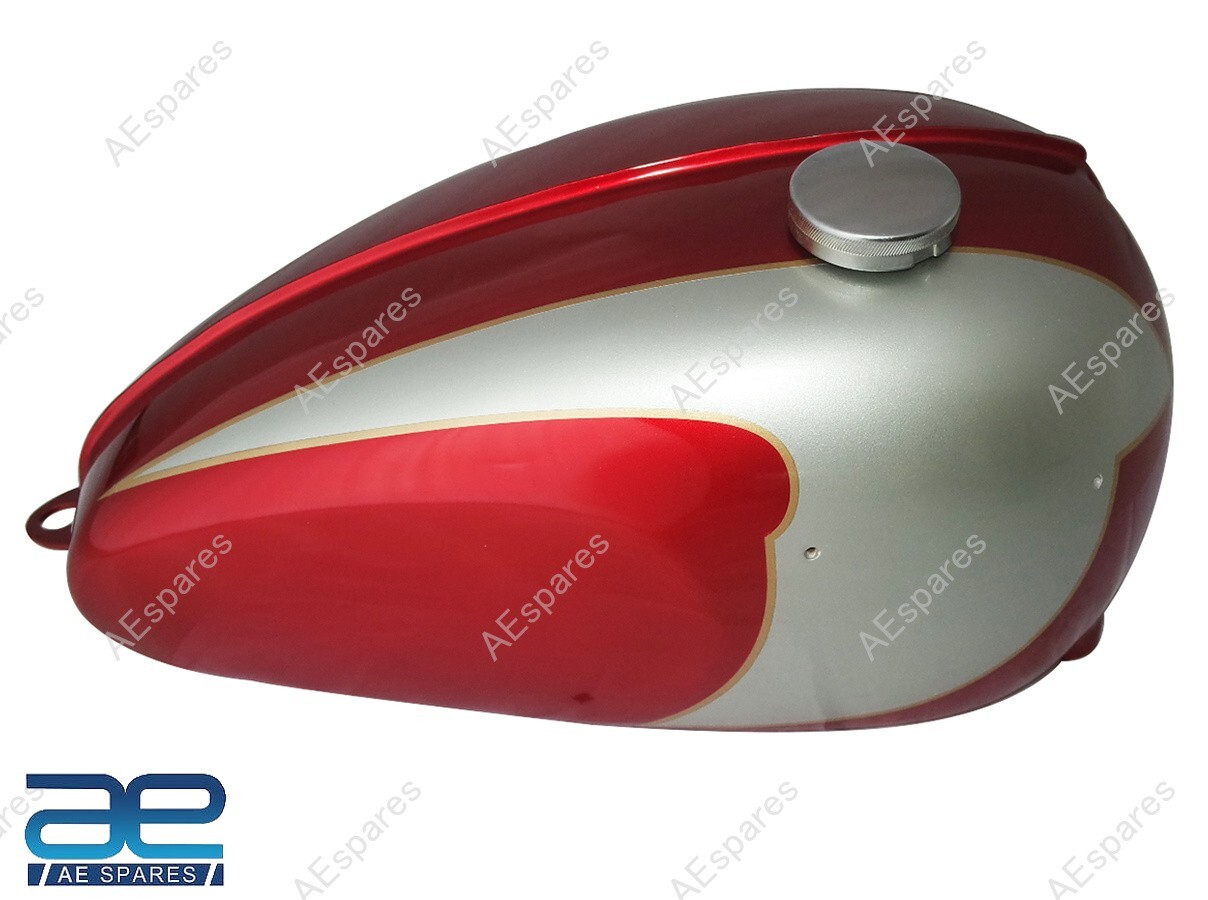 For Triumph T120 Cherry & Silver Painted Steel Petrol Fuel Gas Tank @US