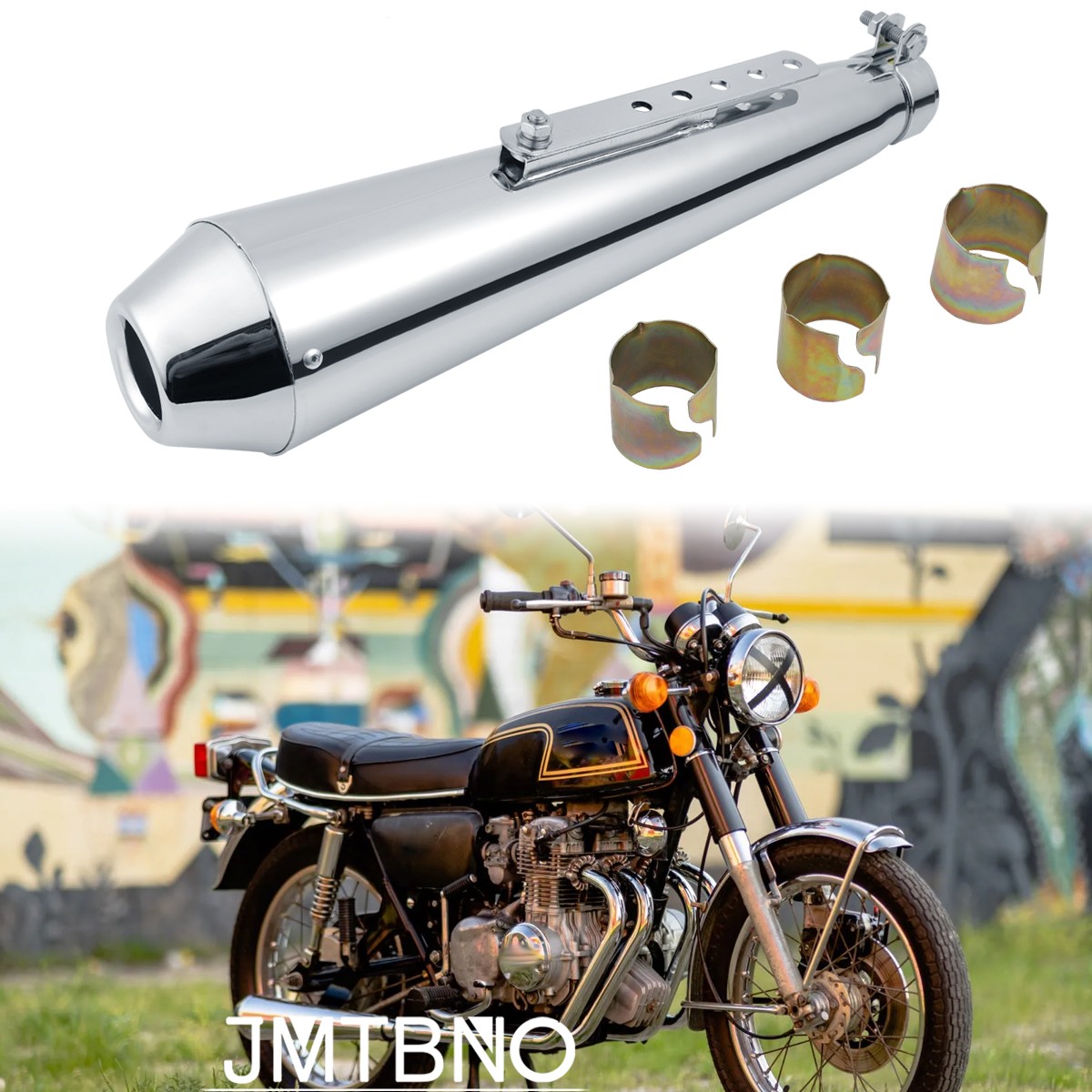 17.75″ Long Megaphone Style Chrome Exhaust Muffler For Honda CB350 CB360 CB400
