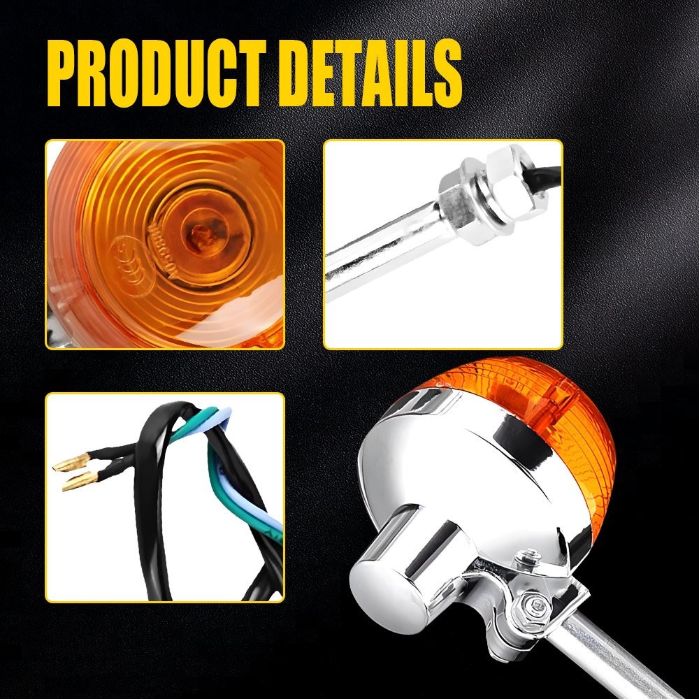 Universal Fit 12V Motorcycle M10 Turn Signal Light Front / Rear Amber Lamp Pair