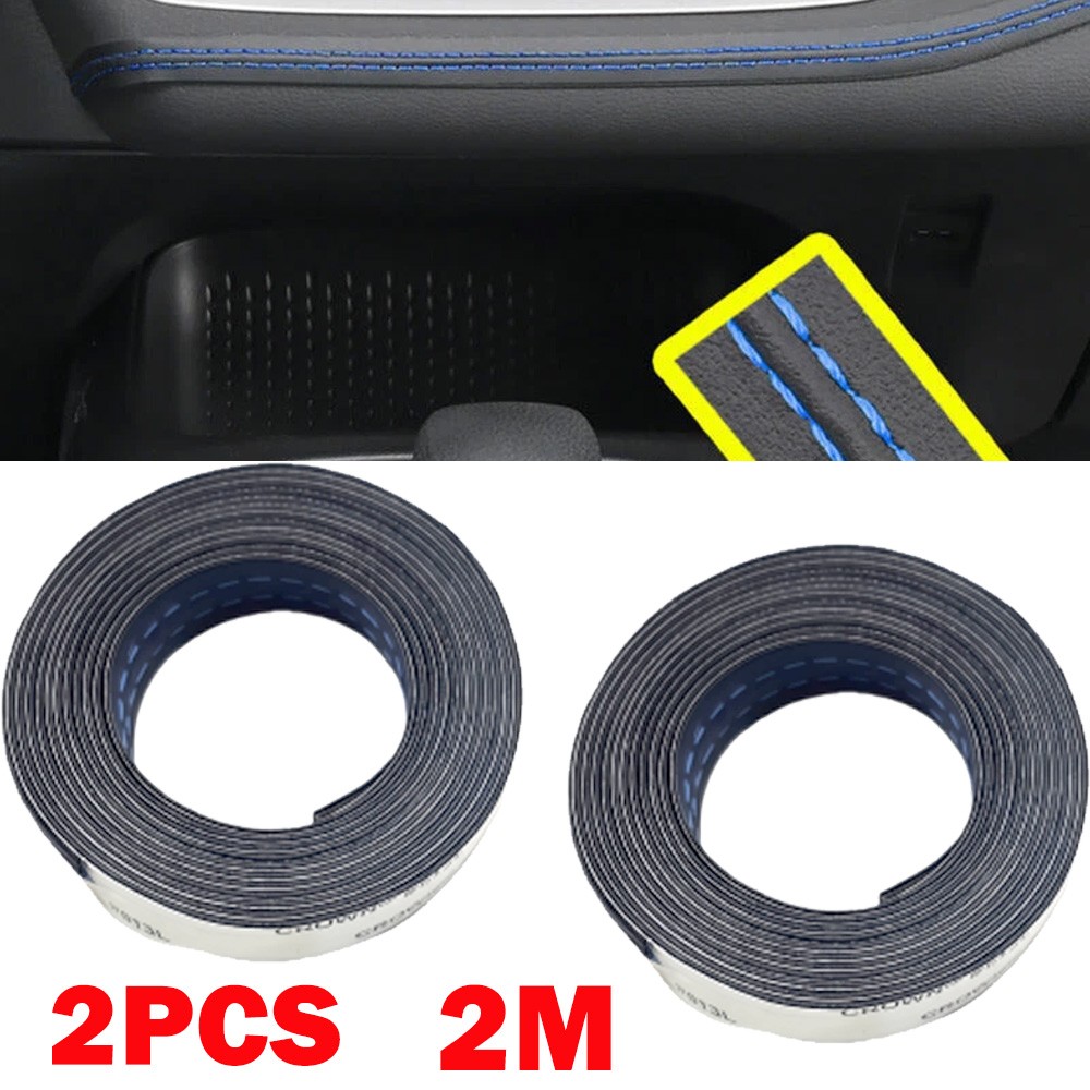 2Pcs Blue 2M PU Leather Car Dashboard Decor Strip Sticker Trim Accessories USA