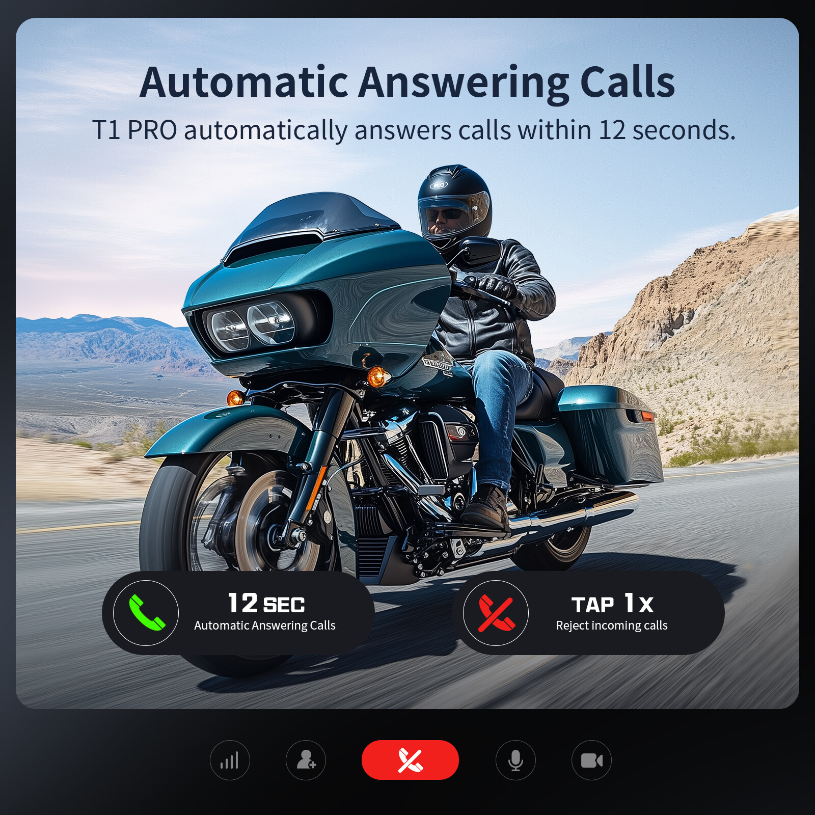 T1 Pro Motorcycle Intercom 6 Riders Group 2000m Bluetooth Helmet Headset+Sticker