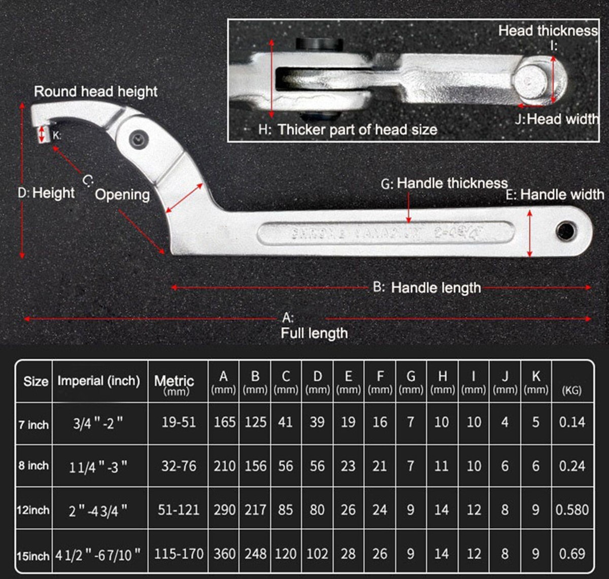 Hook Wrench C Clamp Spanner Tool Adjustable 19-51mm For ATV Motorcycle Spring